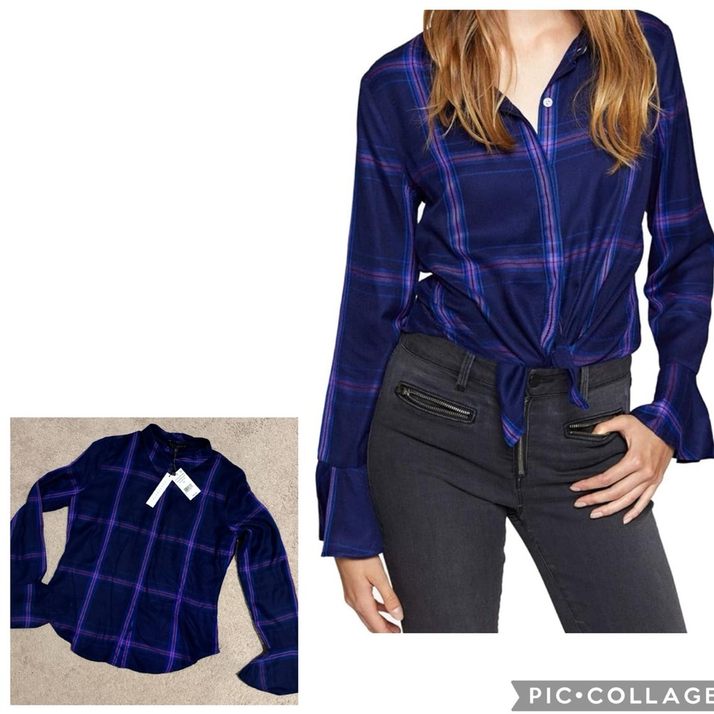 Sanctuary Plaid Button Up Long Sleeve Blouse